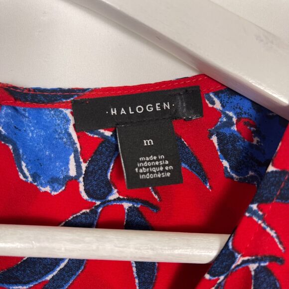 NWT Halogen Midi Dress Floral Size Medium Red Crepe Chiffon Tiered Stretch Waist - Picture 8 of 12